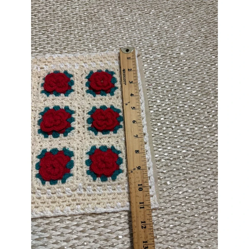 Handmade Crochet Rose Floral Granny Square Pillow Cover cottagecore 13x11 Boho